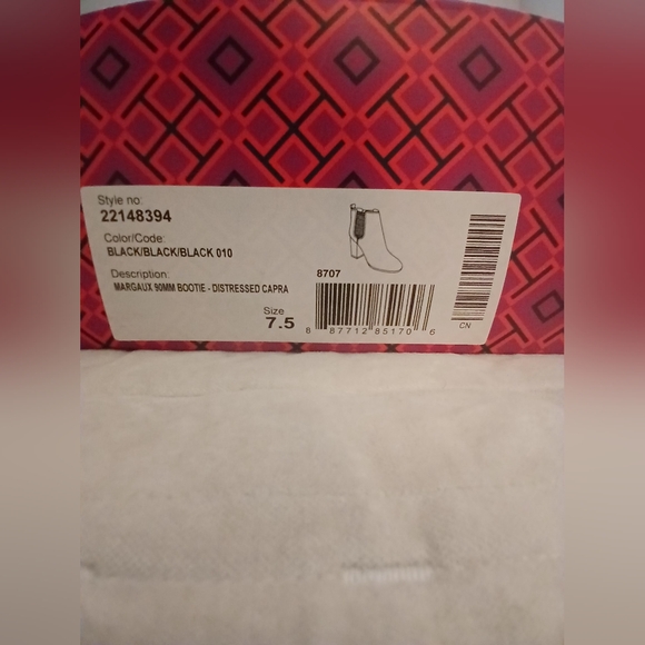 Tory Burch Margaux Black Festival Distressed Leather Heeled Ankle Booties 7.5 - Picture 13 of 13